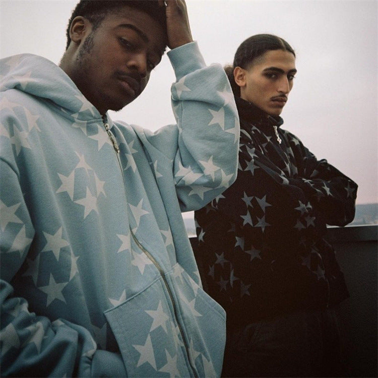 StarGlow Zip Hoodie – Unisex Streetwear Cardigan Jacket for Couples