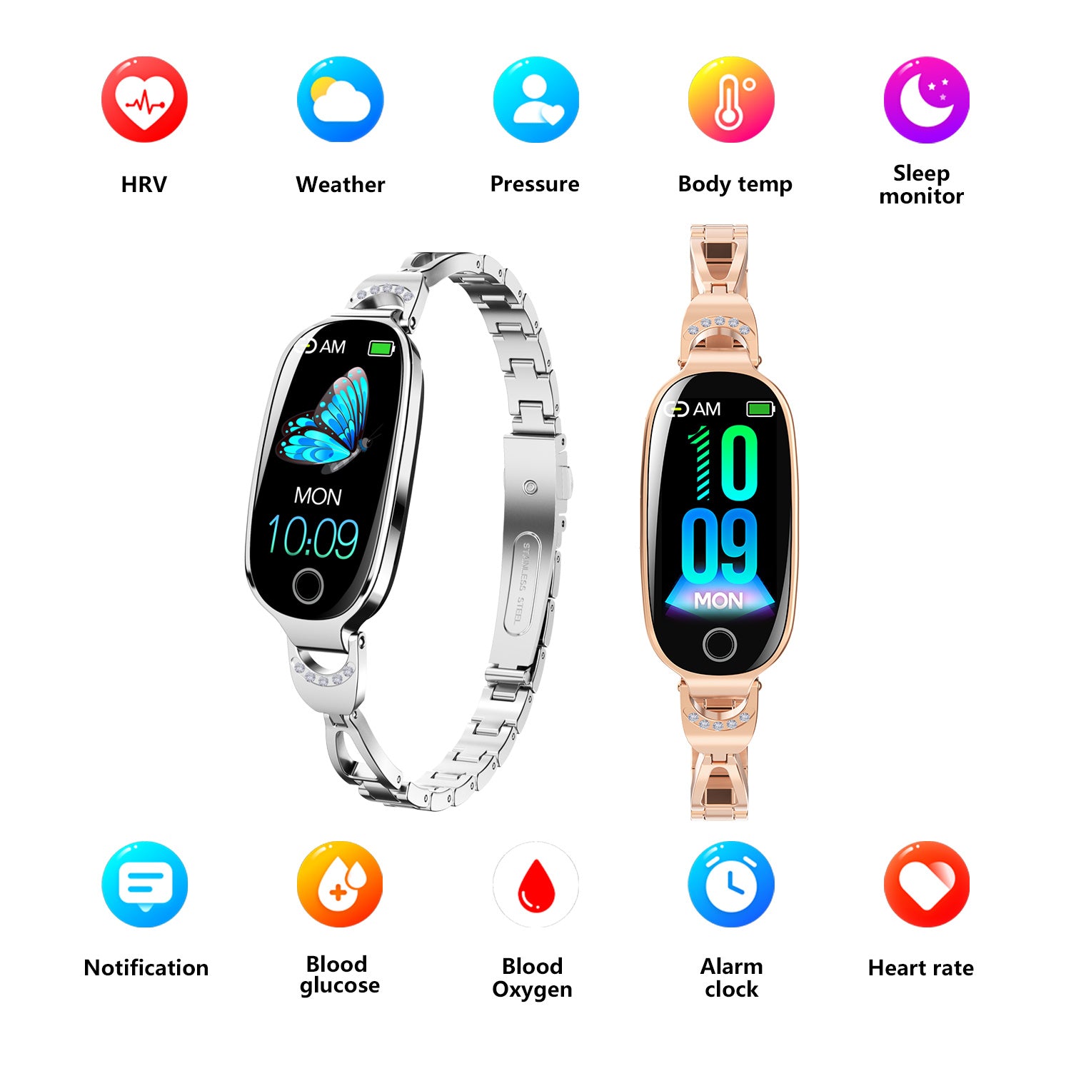 Golden Aura Women’s Smart Bracelet – Elegant Fitness & Health Companion