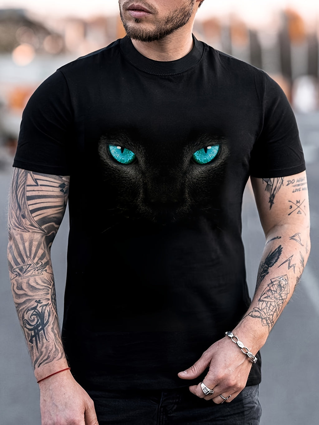 SkyPulse Men’s Color Block 3D Heartbeat & Airplane Graphic T-Shirt