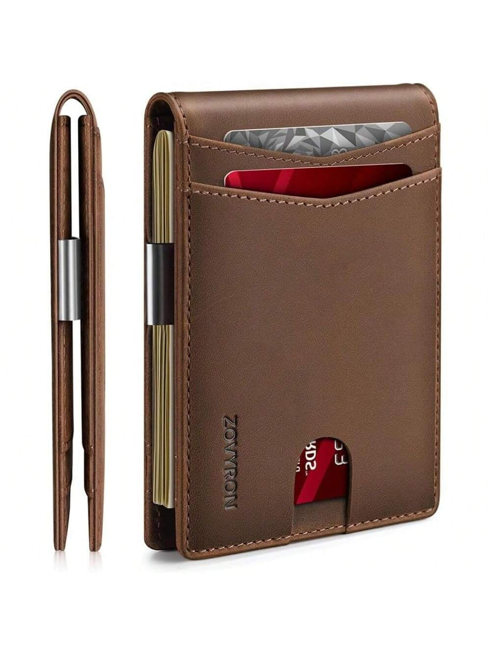 Slim Leather Bifold Wallet with Money Clip & RFID Protection