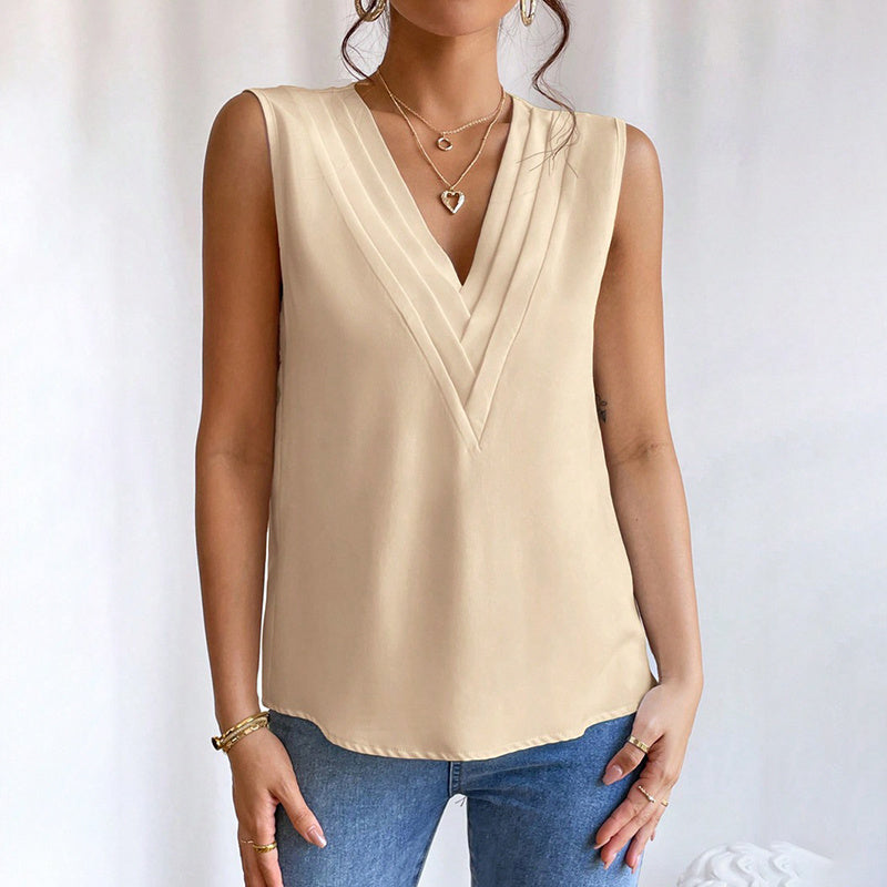 Women’s Elegant V-Neck Tank Top – Summer Sleeveless Casual Shirt