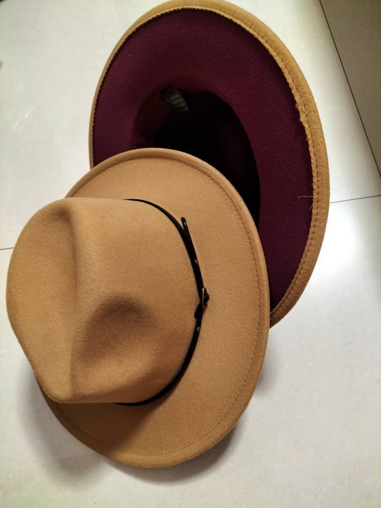 Woolen Top Color Matching Flat Brim Fedora Jazz Hat