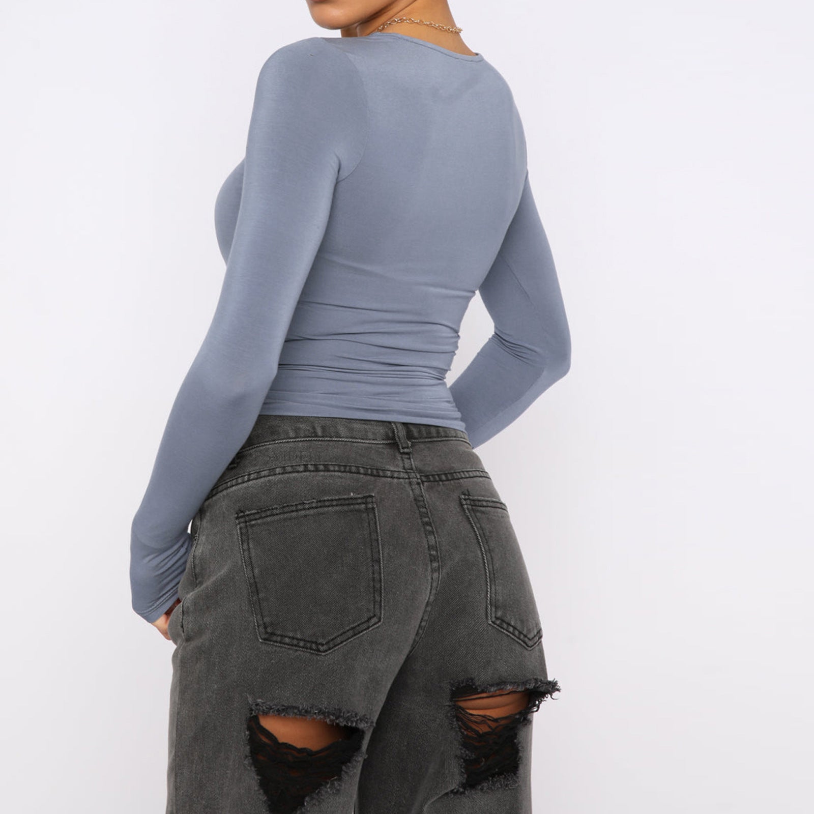 Women’s Slim Fit Long Sleeve Pullover Top – Solid Casual Fashion Shirt