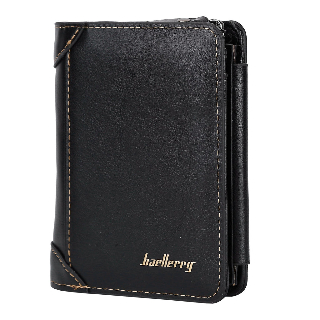 Trifold Leather Wallet with Zipper & 14 Card Slots