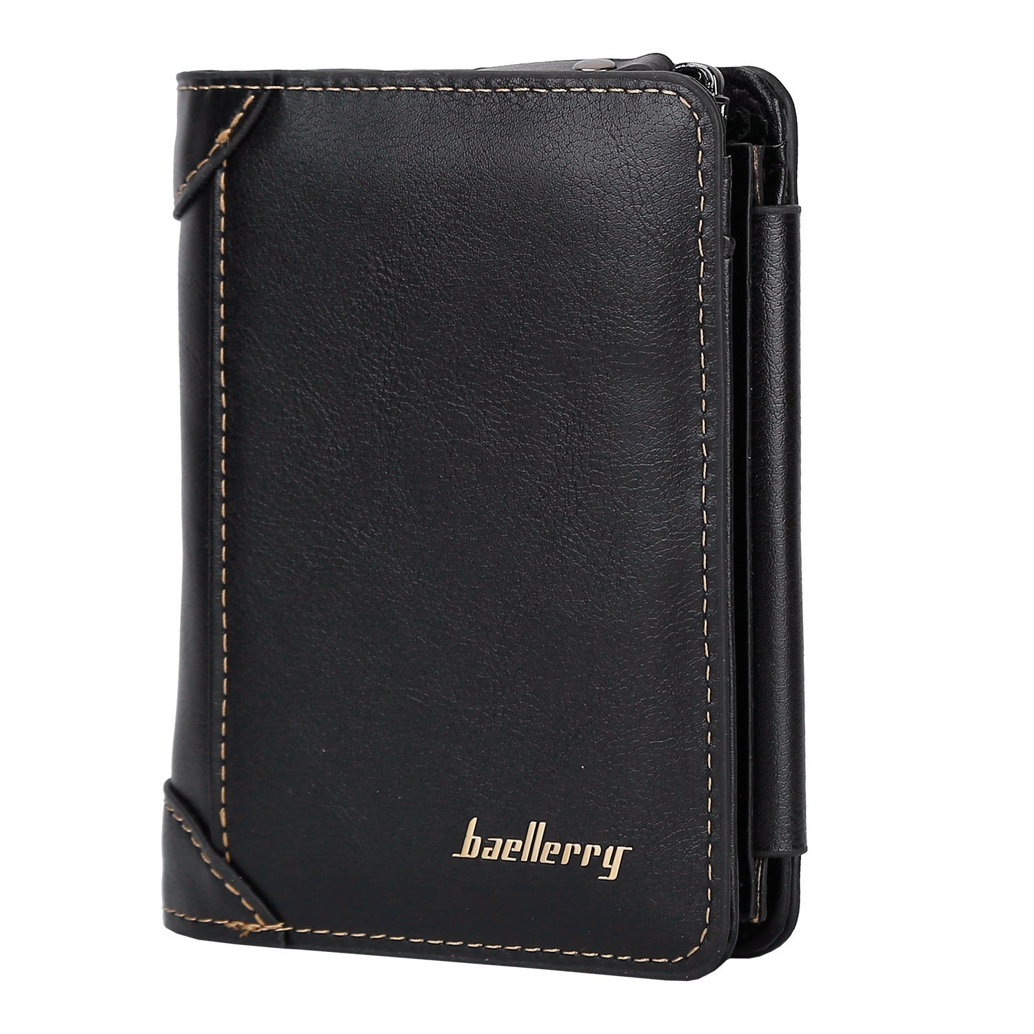 Trifold Leather Wallet with Zipper & 14 Card Slots