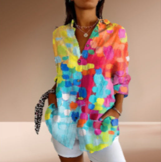 Women’s Floral Long Sleeve Shirt – Casual Button-Down Top