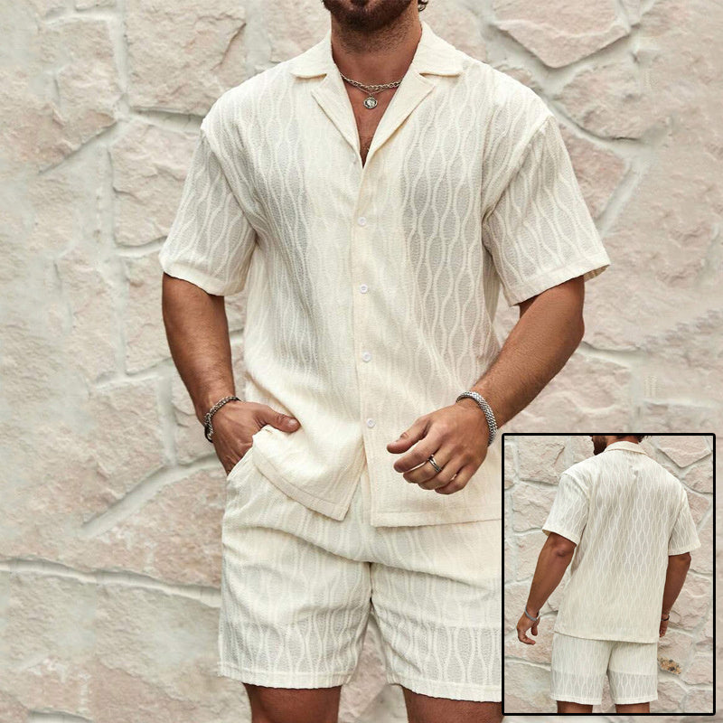Men’s Summer Breeze Two-Piece Outfit – Casual Button Lapel Shirt & Shorts Set