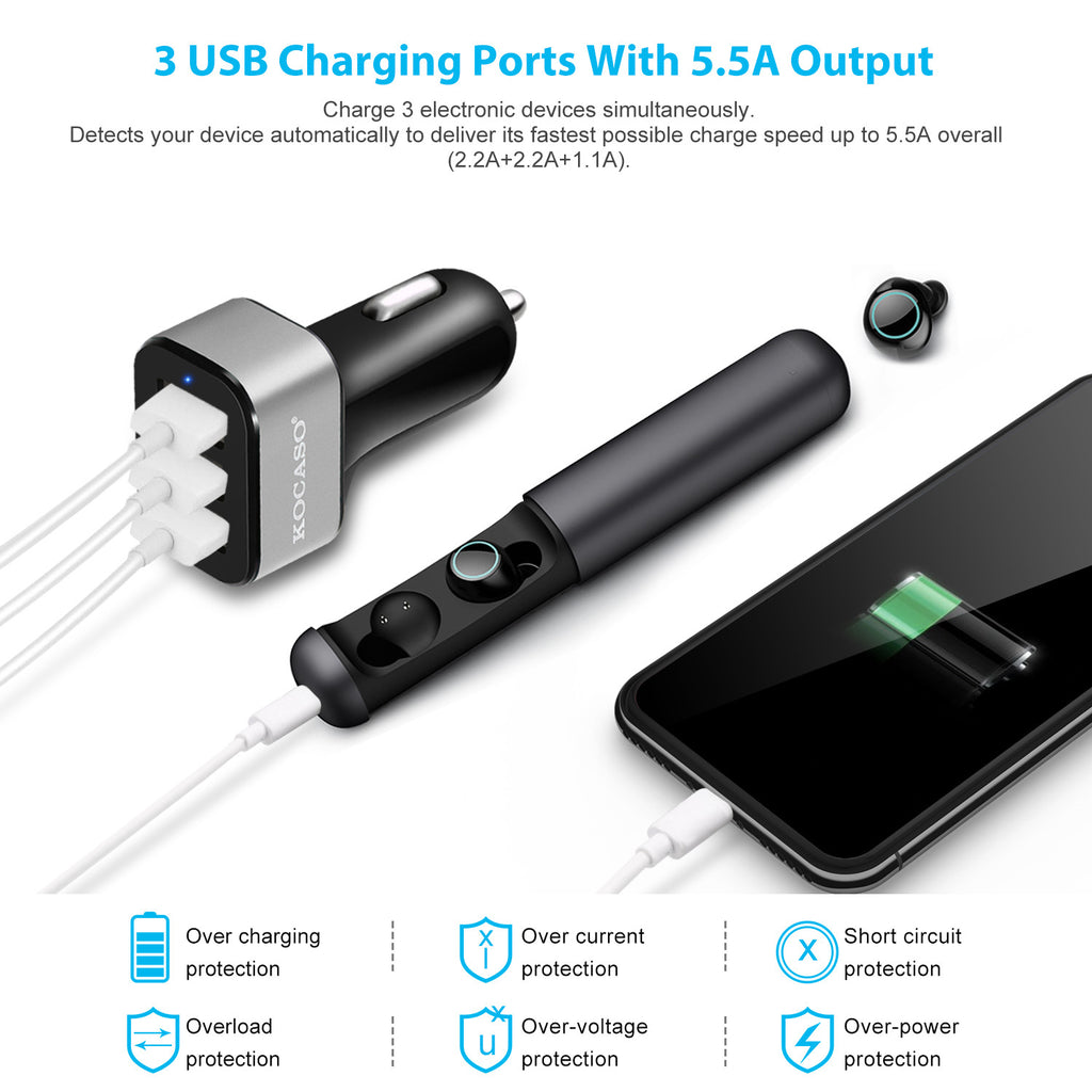 TurboDrive 30W 3-Port USB Car Charger for iPhone & Android