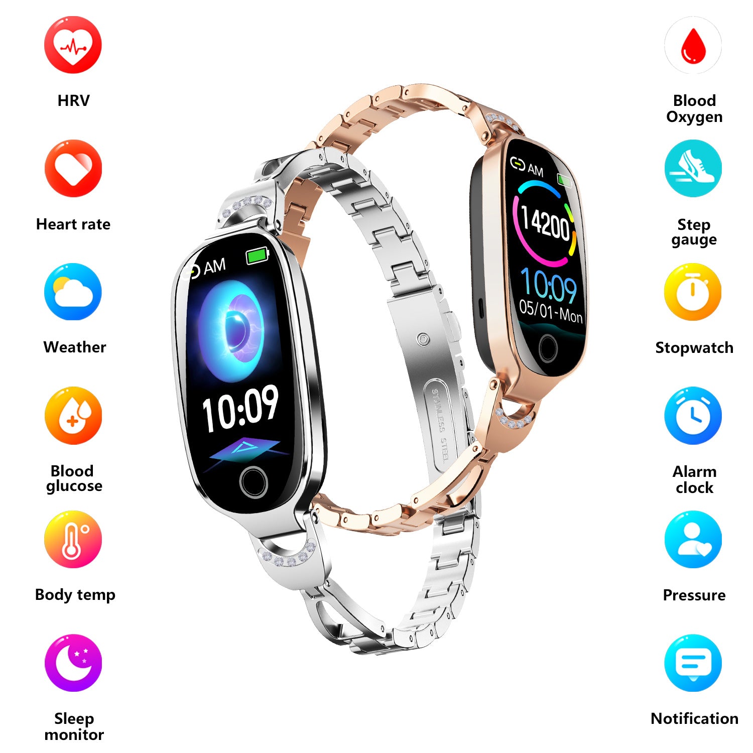 Golden Aura Women’s Smart Bracelet – Elegant Fitness & Health Companion