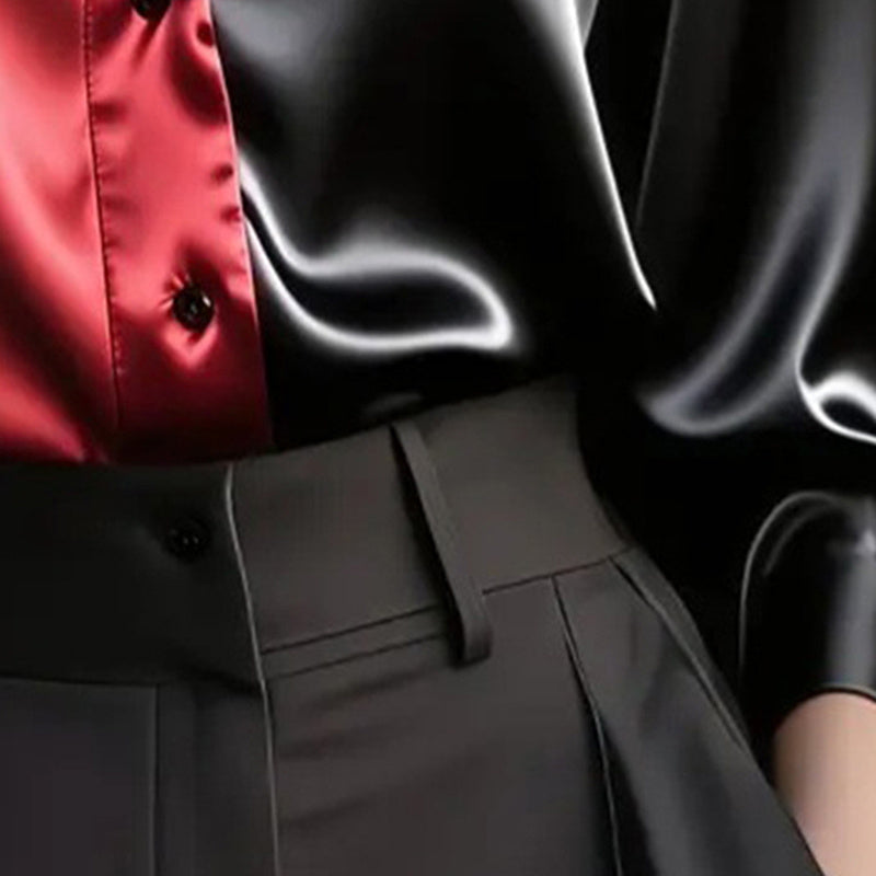 Women’s Colorblock Button-Down Blouse – Long Sleeve Collared Top