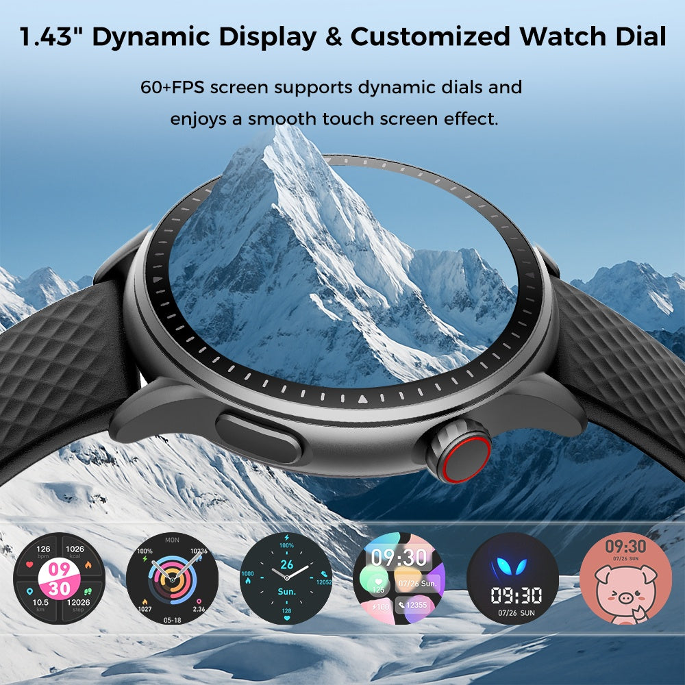 AeroFit RoundView Smartwatch – 1.43” HD Fitness & Sports Tracker