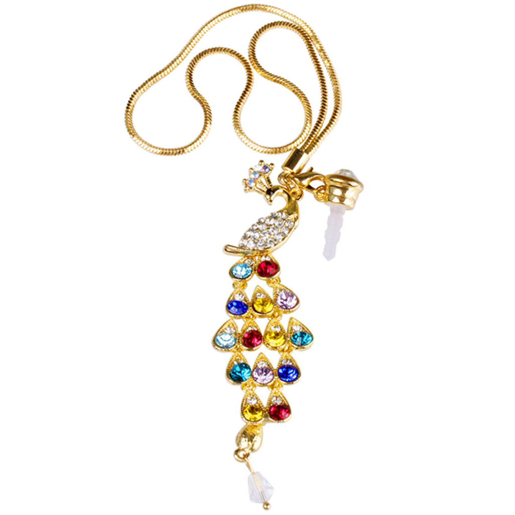 GlamPea Crystal Diamond Peacock Dust Cap Pendant for 3.5mm Phones