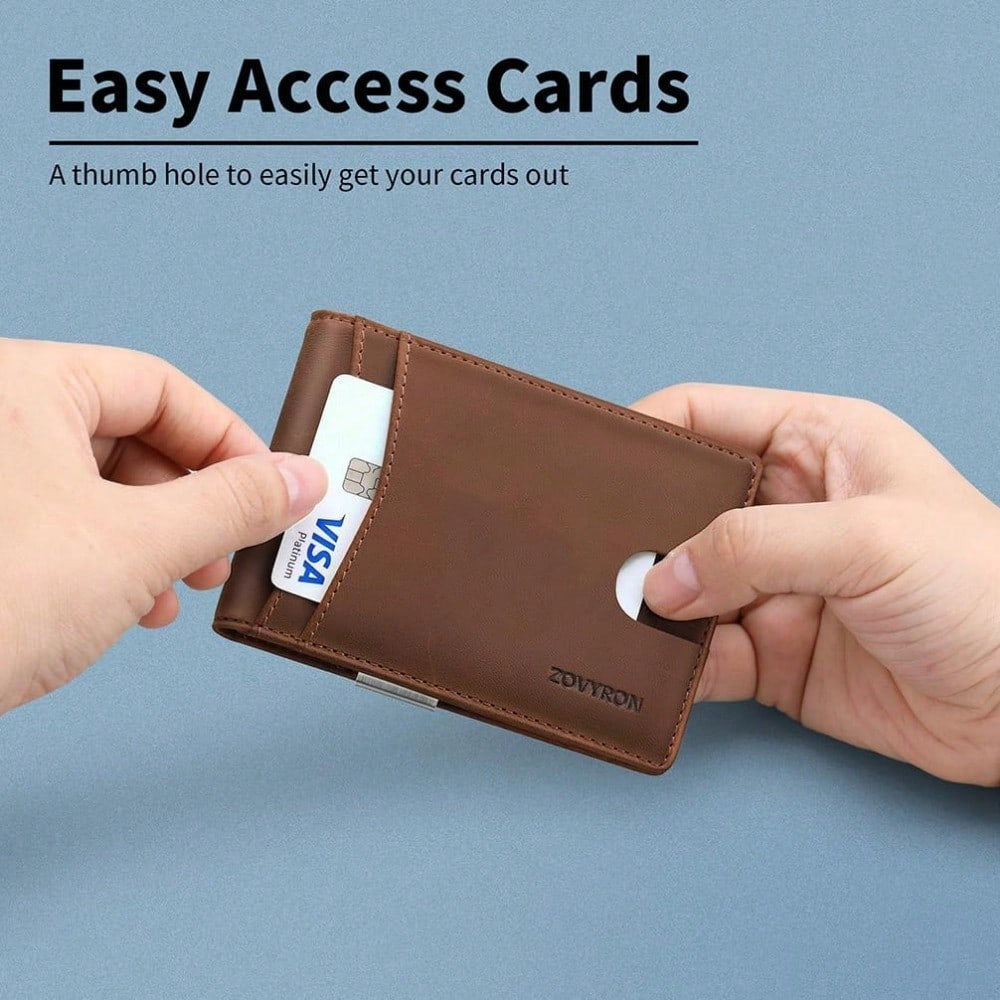 Slim Leather Bifold Wallet with Money Clip & RFID Protection