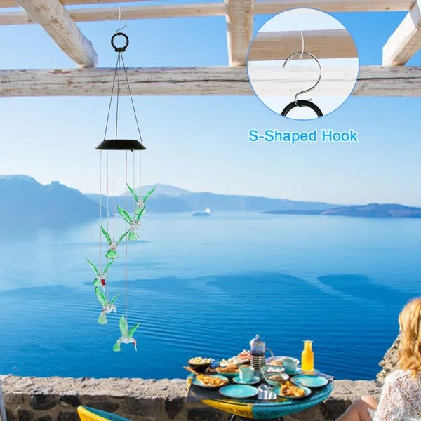 HummiGlow LED Solar Hummingbird Wind Chime Lights (6 LEDs)