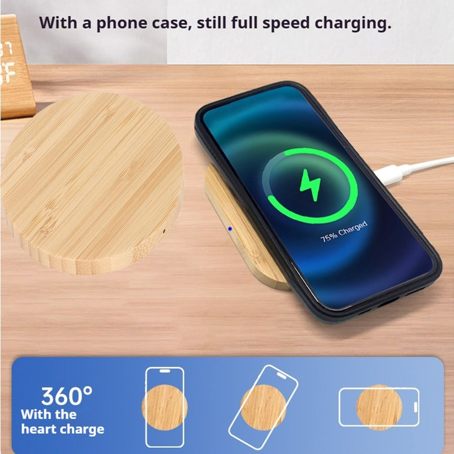Bamboo Dual-Coil Vertical Wireless Charger Stand