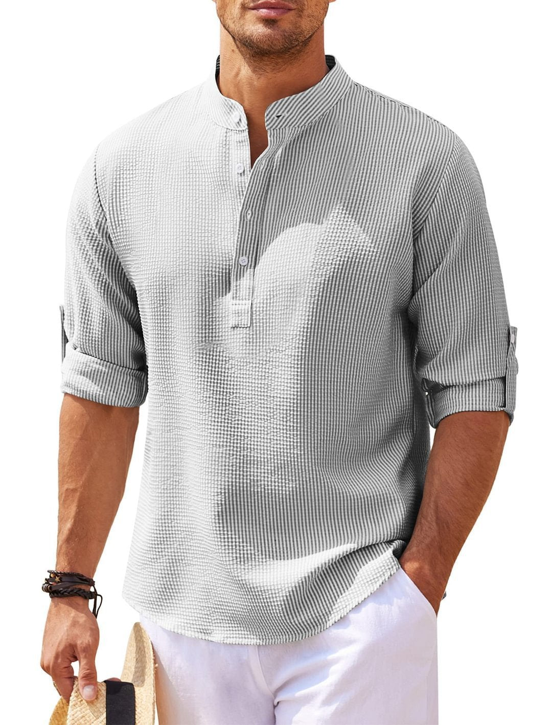 EliteStand Men’s Long Sleeve Solid Collar Shirt