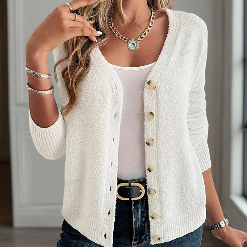 Spring Ease Knit Cardigan – Women’s V-Neck Button Front Lightweight Long-Sleeve Layer