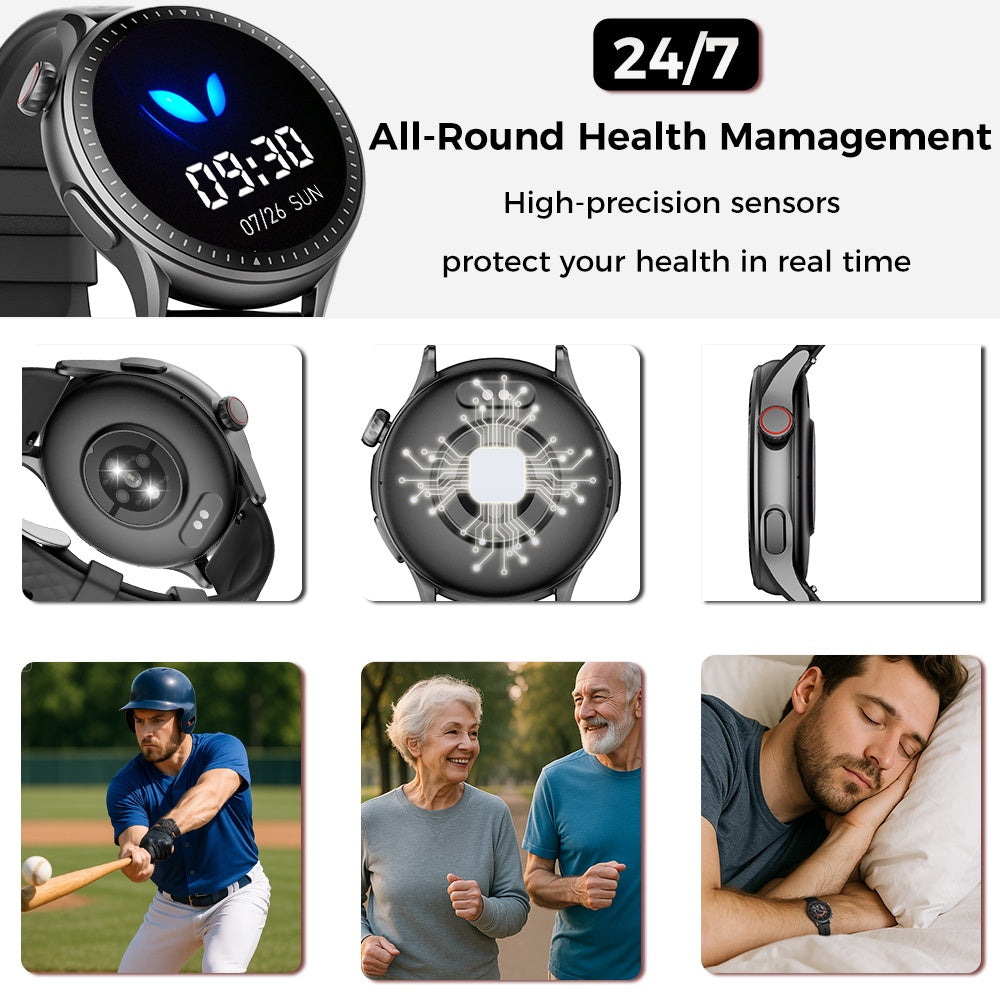 AeroFit RoundView Smartwatch – 1.43” HD Fitness & Sports Tracker