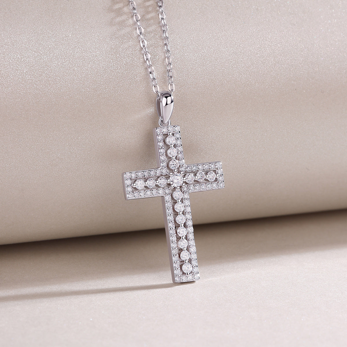 Shelter Moissanite Cross Pendant – S925 Sterling Silver & Platinum