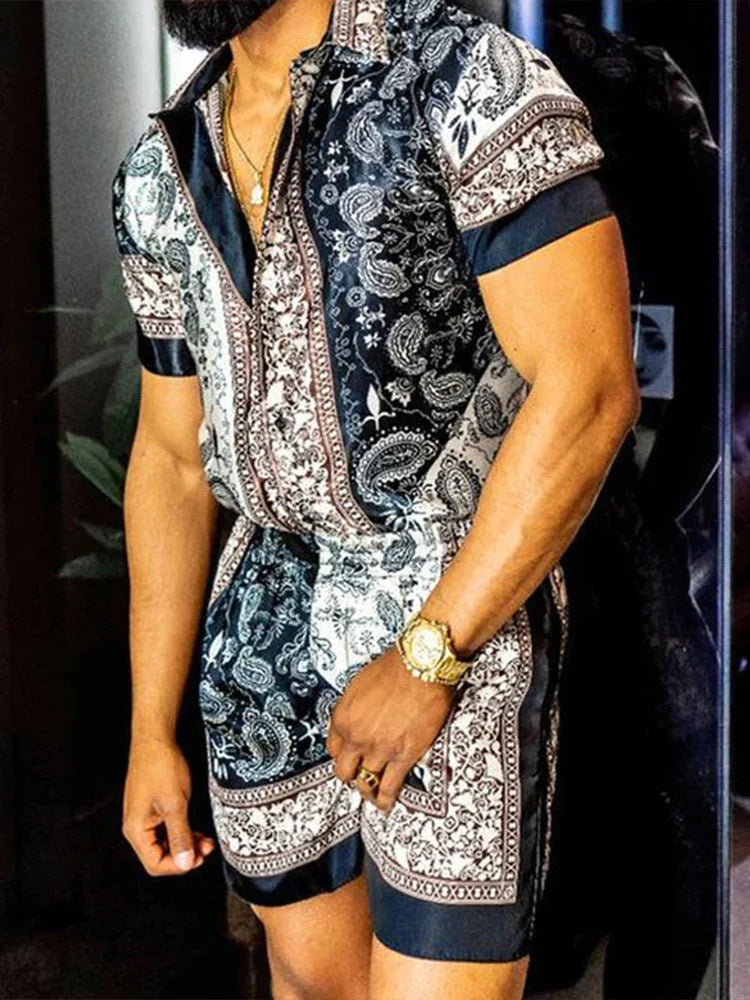 PrintEra Men’s 3D Lapel Slim Fit Short Sleeve Shirt