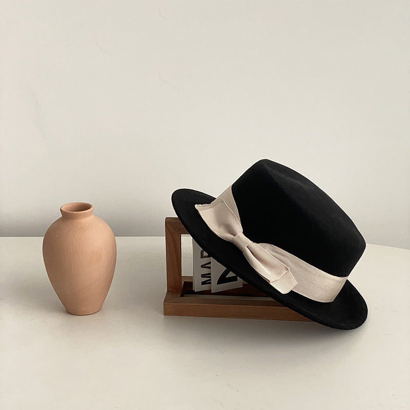 Kyoto Retro Bow Flat-Brimmed Cap — Japanese & Western Fusion Style